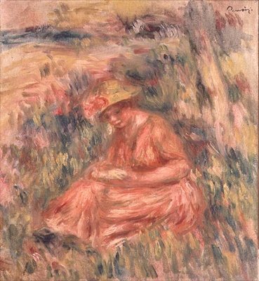 Frau sitzt auf dem Gras von Pierre-Auguste Renoir