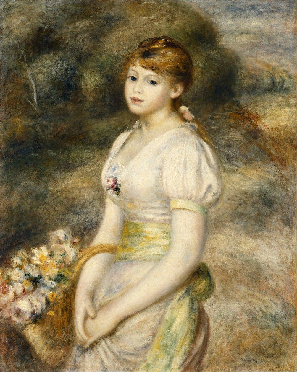 Junges Mädchen mit einem Blumenkorb, 1888 von Pierre Auguste Renoir