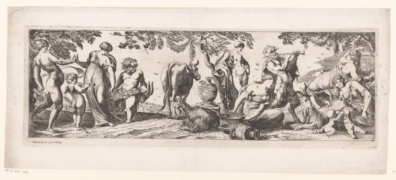 Ruhender Silenus und sein Gefolge in einer Landschaft von Pierre Brebiette