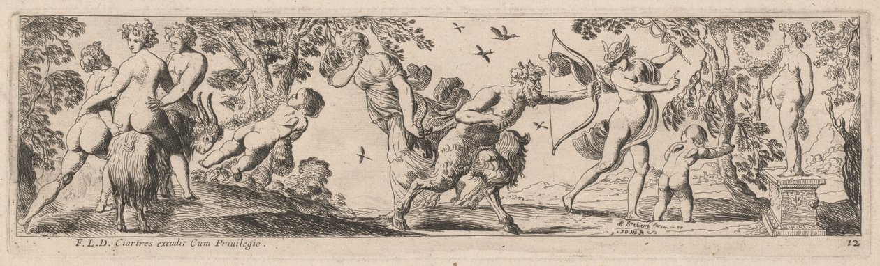 Satyr und Merkur schießen auf eine Statue von Pierre Brebiette