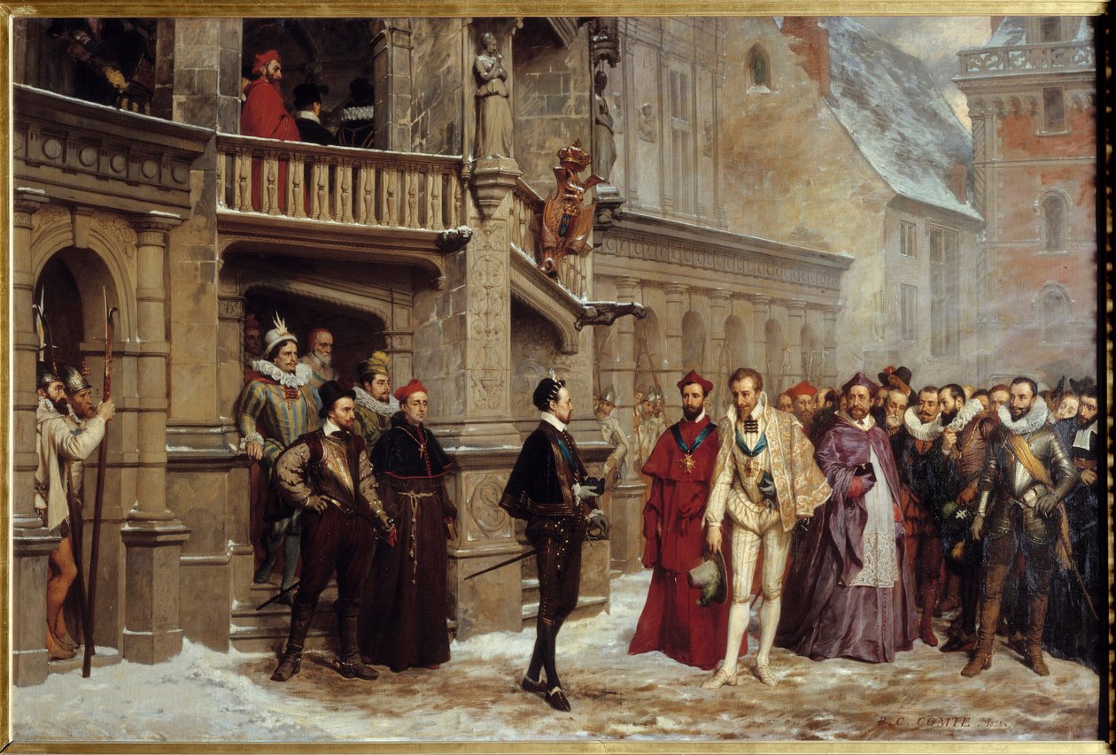 Treffen zwischen Heinrich III., König von Frankreich (1551-1589) und Heinrich I. von Lothringen, Herzog von Guise von Pierre Charles Comte