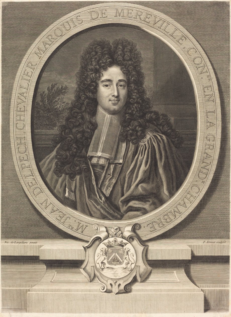Jean Delpech, Marquis de Méréville von Pierre Drevet after Nicolas de Largillierre