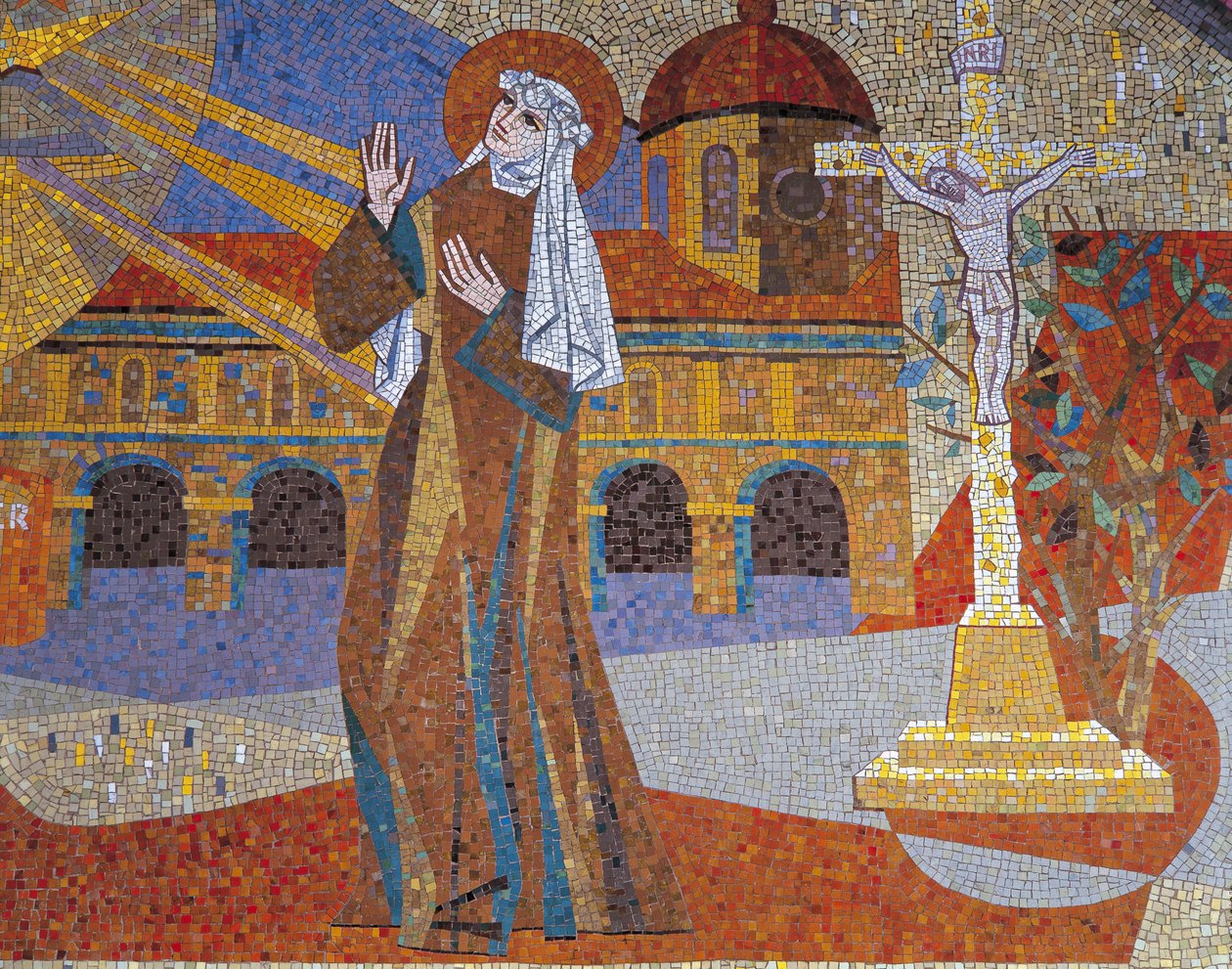 Nahaufnahme eines Wandgemäldes, Basilika der hl. Therese, Lisieux, Basse-Normandie, Frankreich von Pierre Gaudin