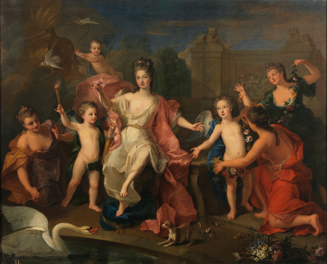 María Adelaida von Savoyen, Herzogin von Burgund mit ihren Söhnen, den Herzögen von Bretagne und Anjou (zukünftiger Ludwig XV.) von Pierre Gobert