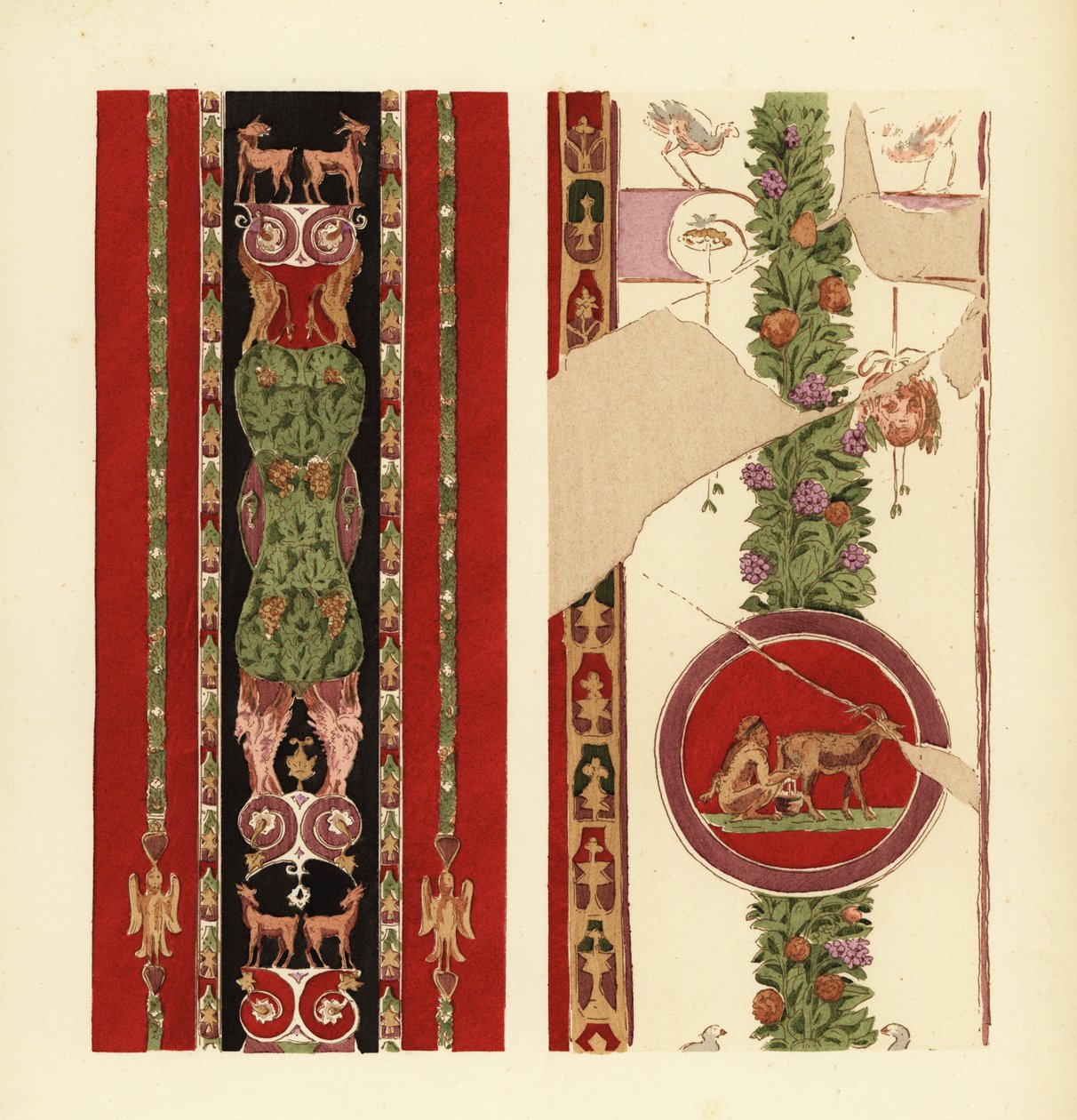 Dekorative Motive auf Wandmalereien in Herculaneum, Dritter Pompejanischer Stil von Pierre Gusman
