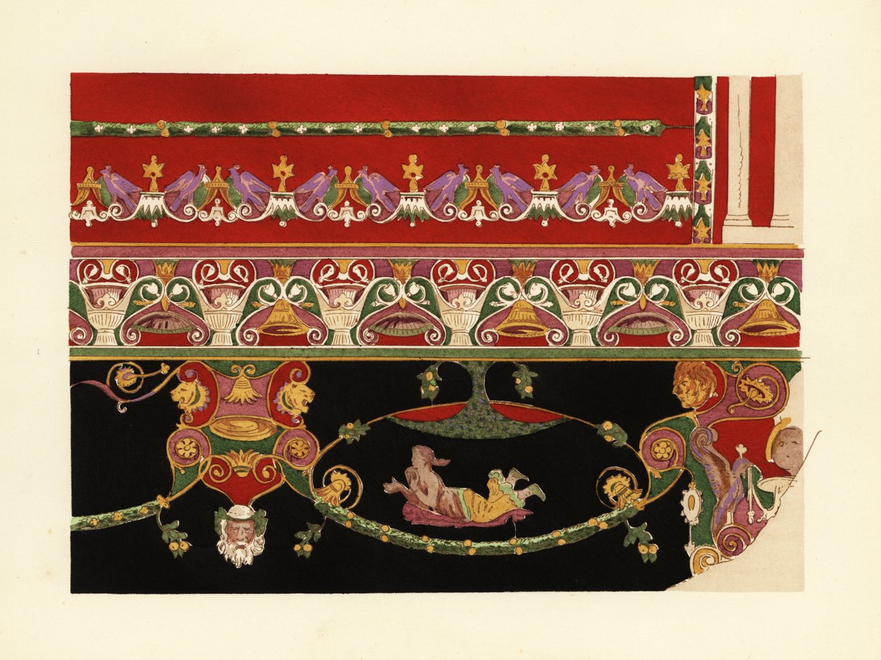 Dekorative Motive auf Wandmalereien in Herculaneum, Dritter Pompejanischer Stil von Pierre Gusman