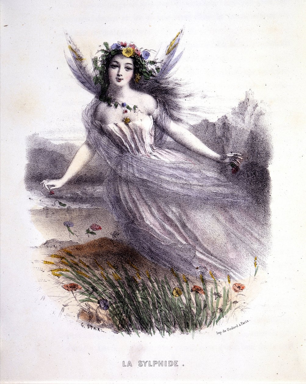Fee: La Sylphide - in „Les femmes mythologiques“, von Mery und Foelix, ill. von G. Staal, hrsg. von Gouet von Pierre Gustave Eugene Staal