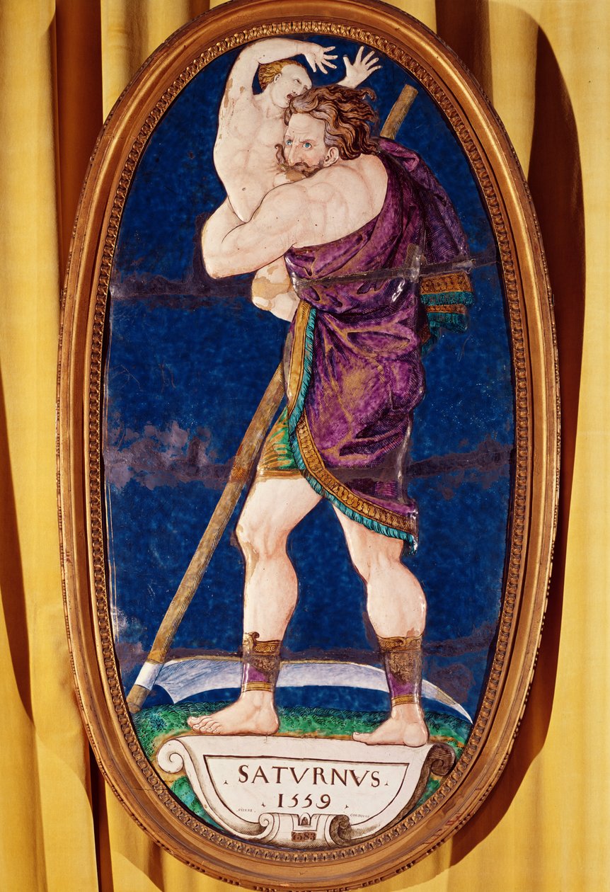 Plakette, die Saturn darstellt, aus dem Château de Madrid, Neuilly, 1559 von Pierre I Courteys