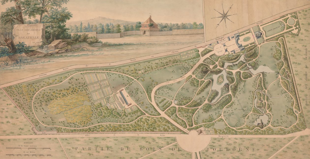 Plan für den Garten des Château de Bagatelle, 1817 von Pierre Lapie