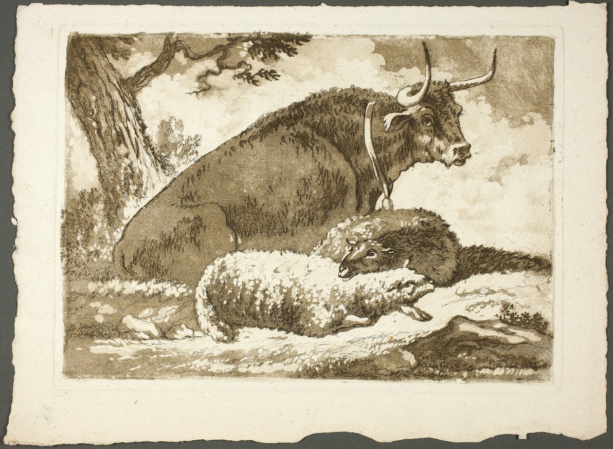 Ein Stier und zwei Schafe von Pierre Lelu