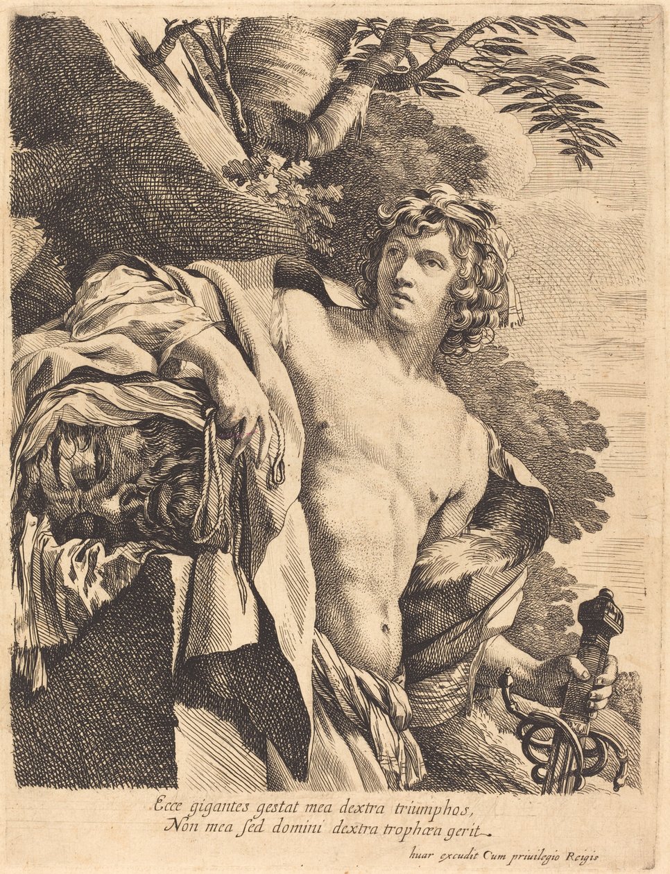 David mit dem Kopf von Goliath von Pierre Mignard I after Simon Vouet
