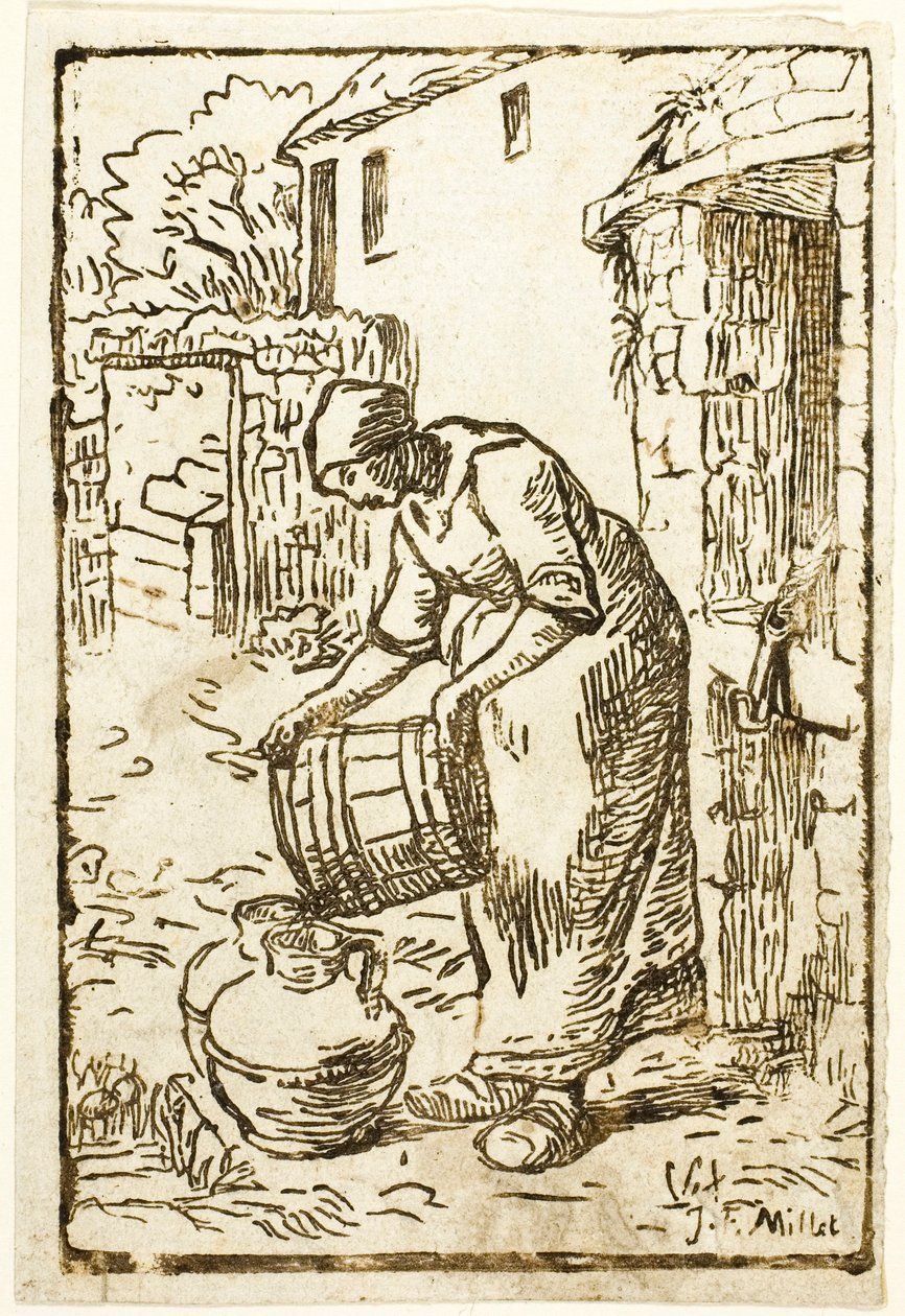 Frau füllt Wasserkanister von Pierre Millet