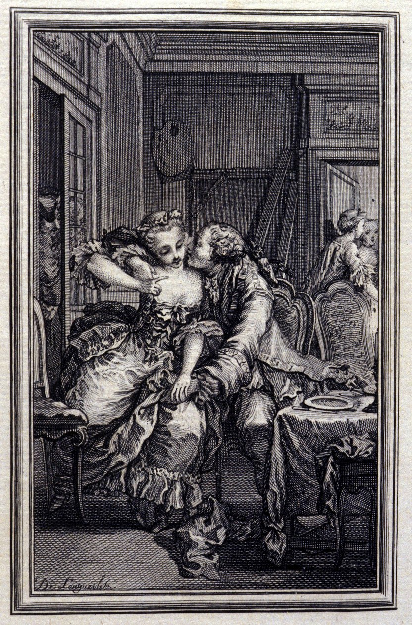 Les Remis - in „Erzählungen und neue Verse“ von Jean La Fontaine. 1776. Illustration von P.P. Choffard. von Pierre Philippe Choffard