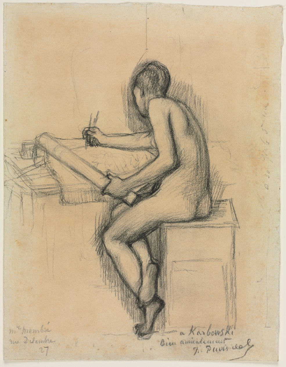 Studie einer sitzenden nackten weiblichen Modellzeichnung von Pierre Puvis de Chavannes