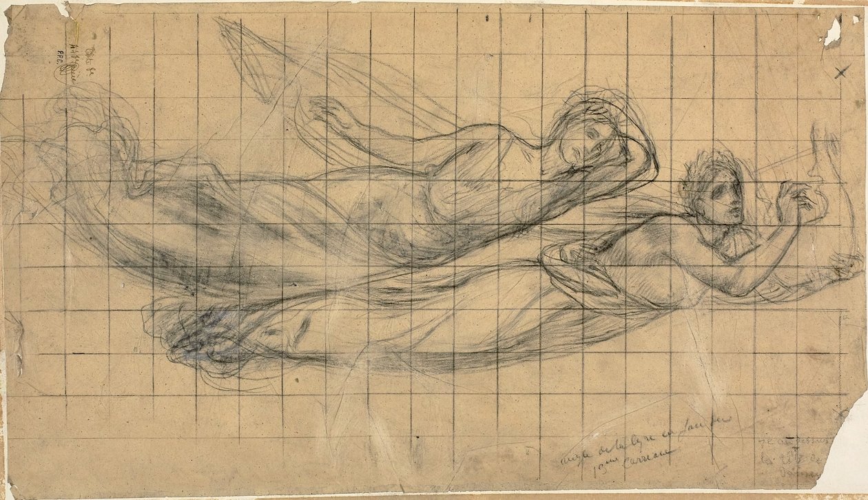 Zwei fliegende Figuren mit einer Lyra von Pierre Puvis de Chavannes