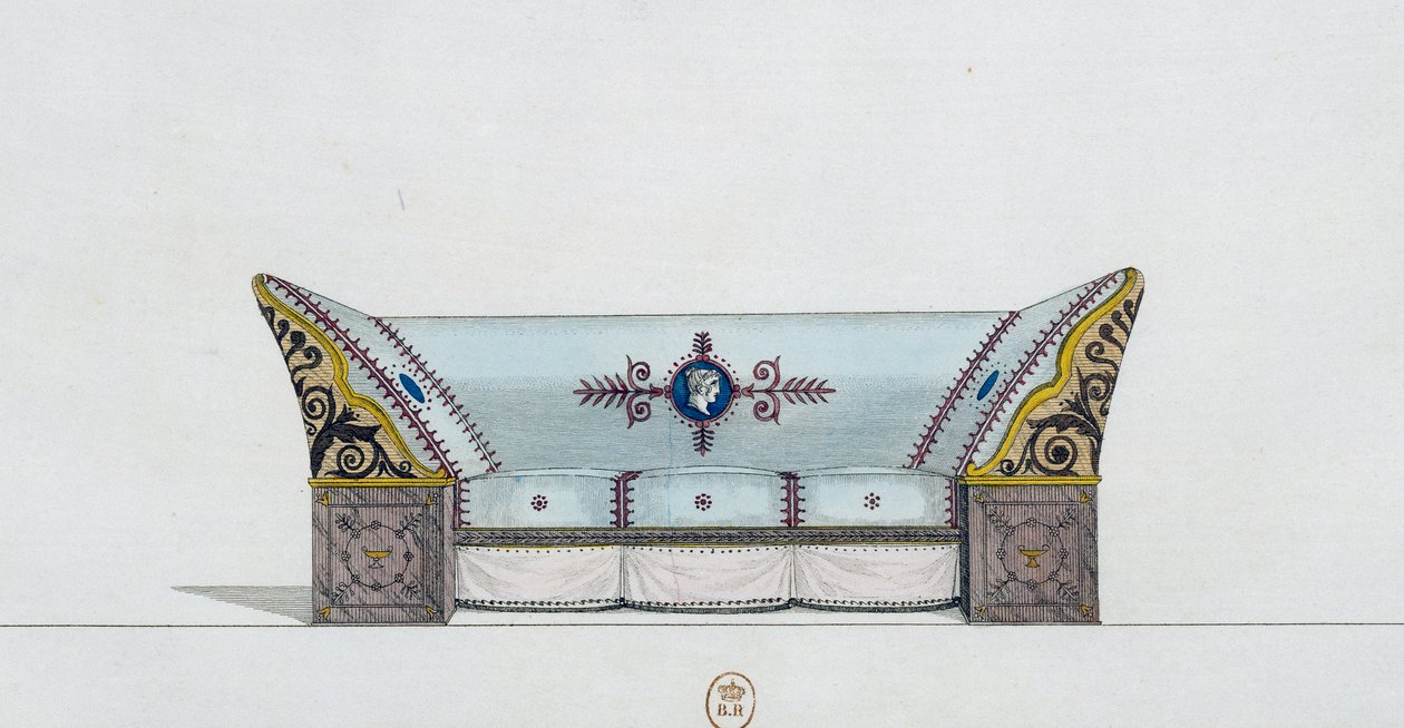 Sofa, Tafel 106, Illustration aus Collection de meubles et objects de gout von Pierre de La Mesangere
