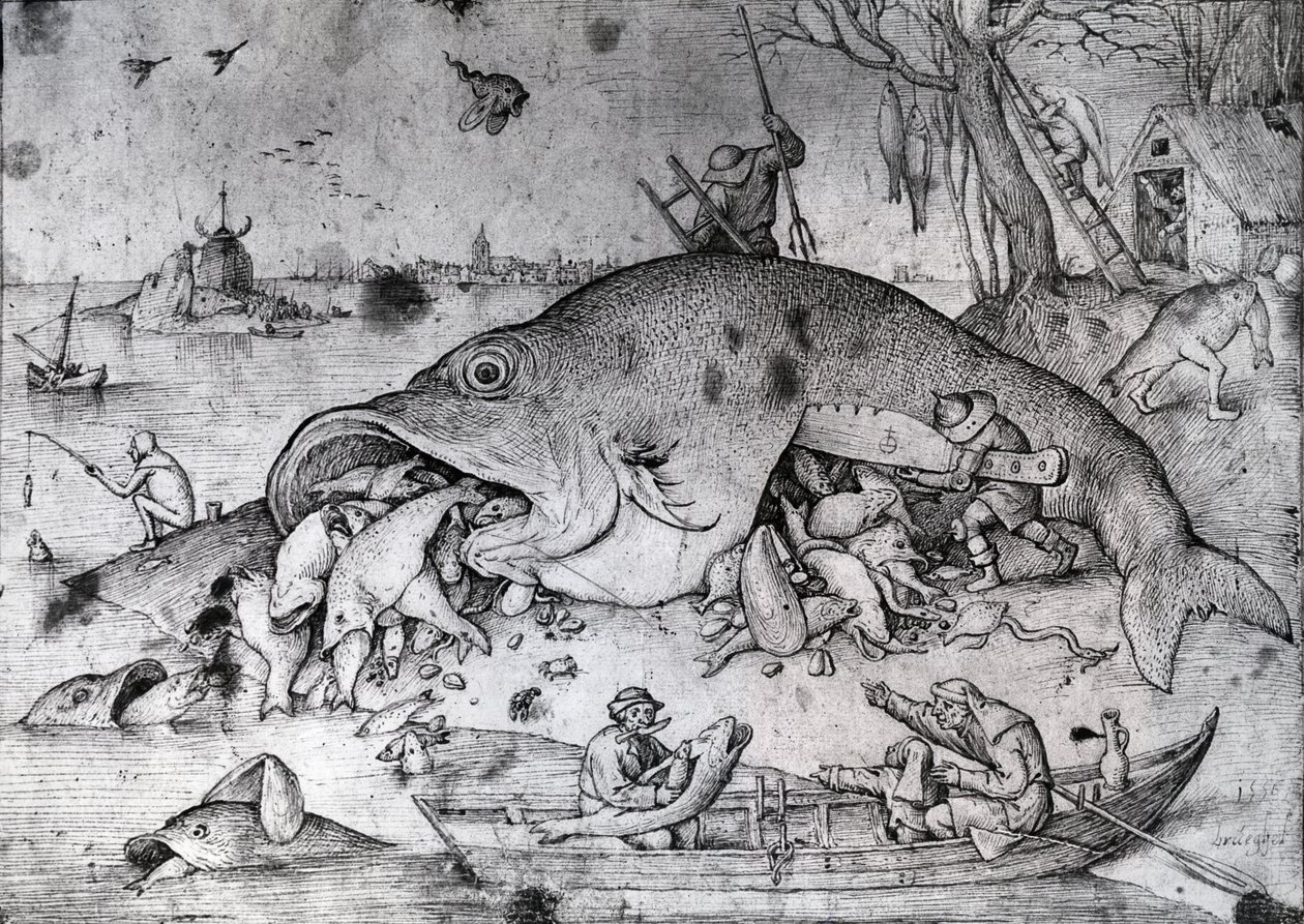 Große Fische fressen kleine Fische, 1556 von Pieter Bruegel the Elder