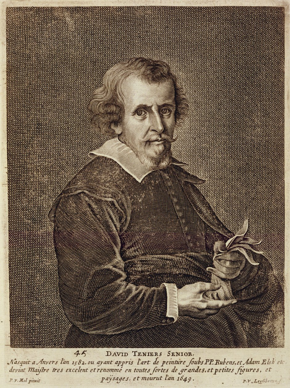 Porträt von David Teniers I (1582-1649) Tafel 45 aus einer Serie von Künstlerporträts, graviert von Peter van Leysebetten (1630-ca.1678) von Pieter van Mol