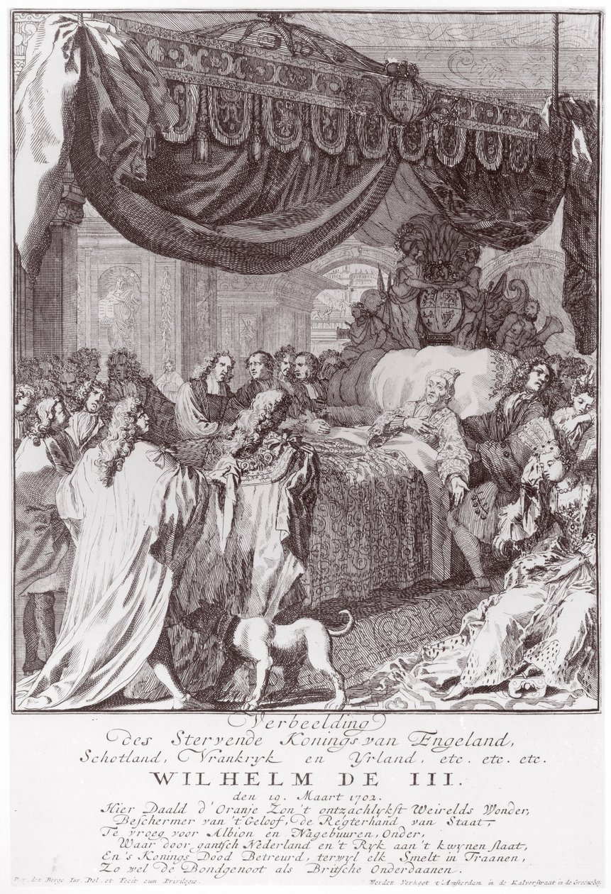 Wilhelm III. (1650-1702) auf seinem Sterbebett, graviert vom Künstler von Pieter van den Berge