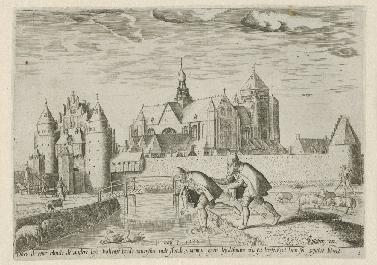 Ansicht von Veere, mit dem Sprichwort: der eine Blinde führt den anderen (Landschappen met bijbelse scènes) von Pieter Bast