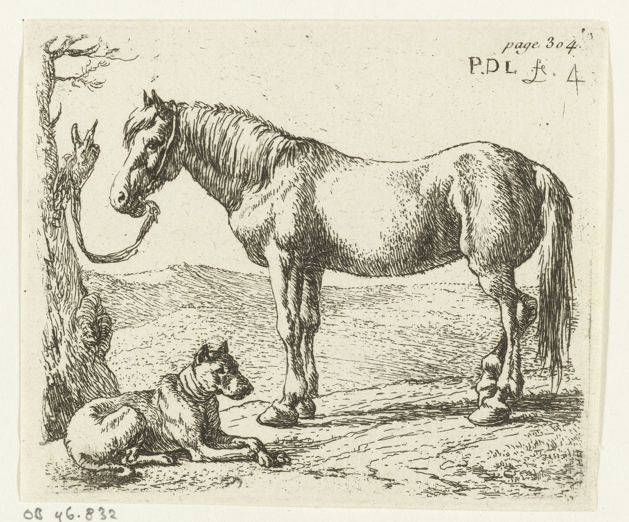 Pferd und Hund auf einer Weide von Pieter Bodding van Laer