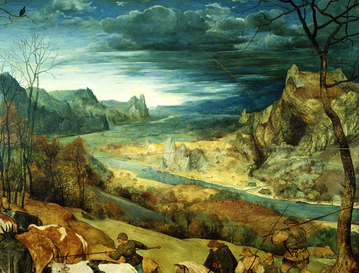 Die Rückkehr der Herde im Herbst (Detail) von Pieter Bruegel the Elder