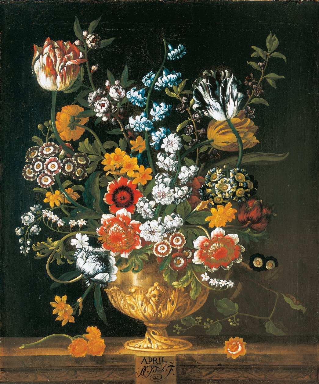 April, aus Die zwölf Monate der Blumen, ein Blumenkalender von Stillleben von Pieter Casteels