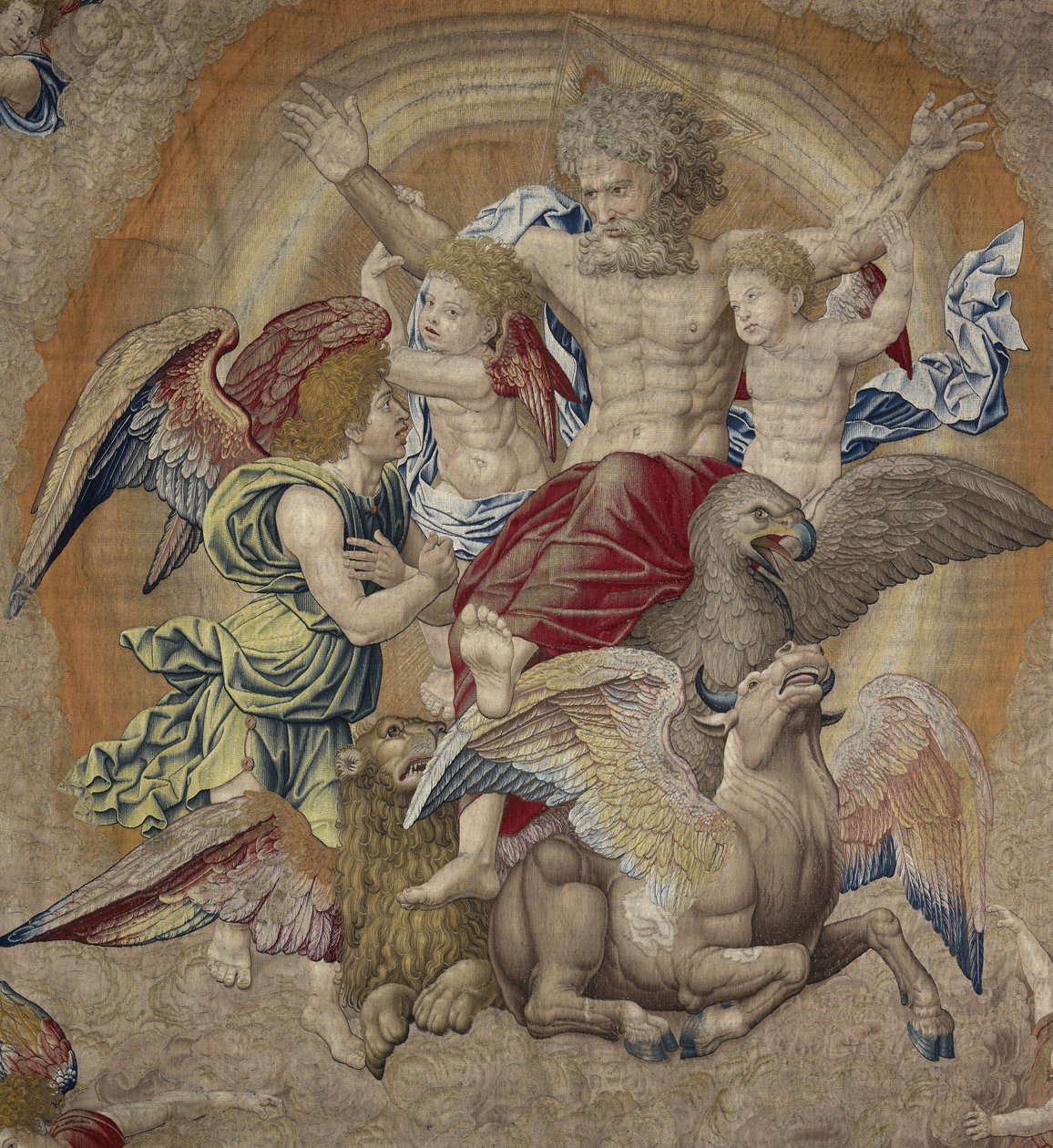 Gottvater mit den Symbolen der vier Apostel (Tetramorphos), bekannt als Die Dreifaltigkeit von Pieter Coecke van Aelst