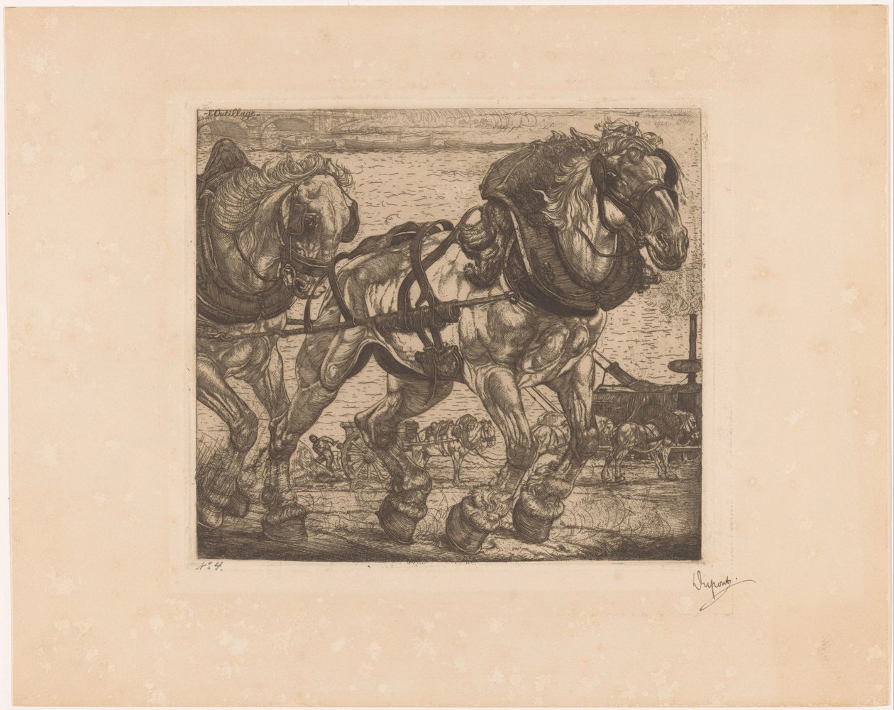 Zugpferde an der Seine in Paris von Pieter Dupont (signed by artist)