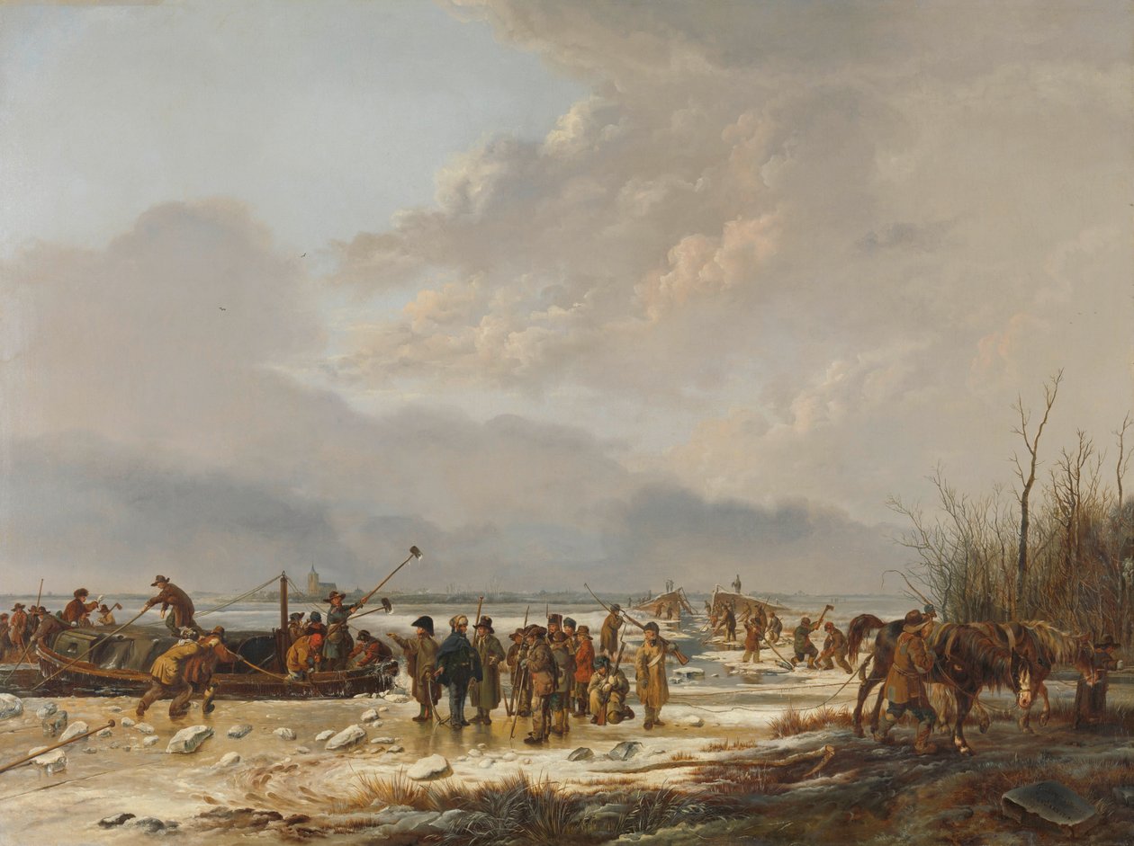 Eisbrechen auf dem Karnemelksloot, Naarden, Januar 1814 von Pieter Gerardus van Os