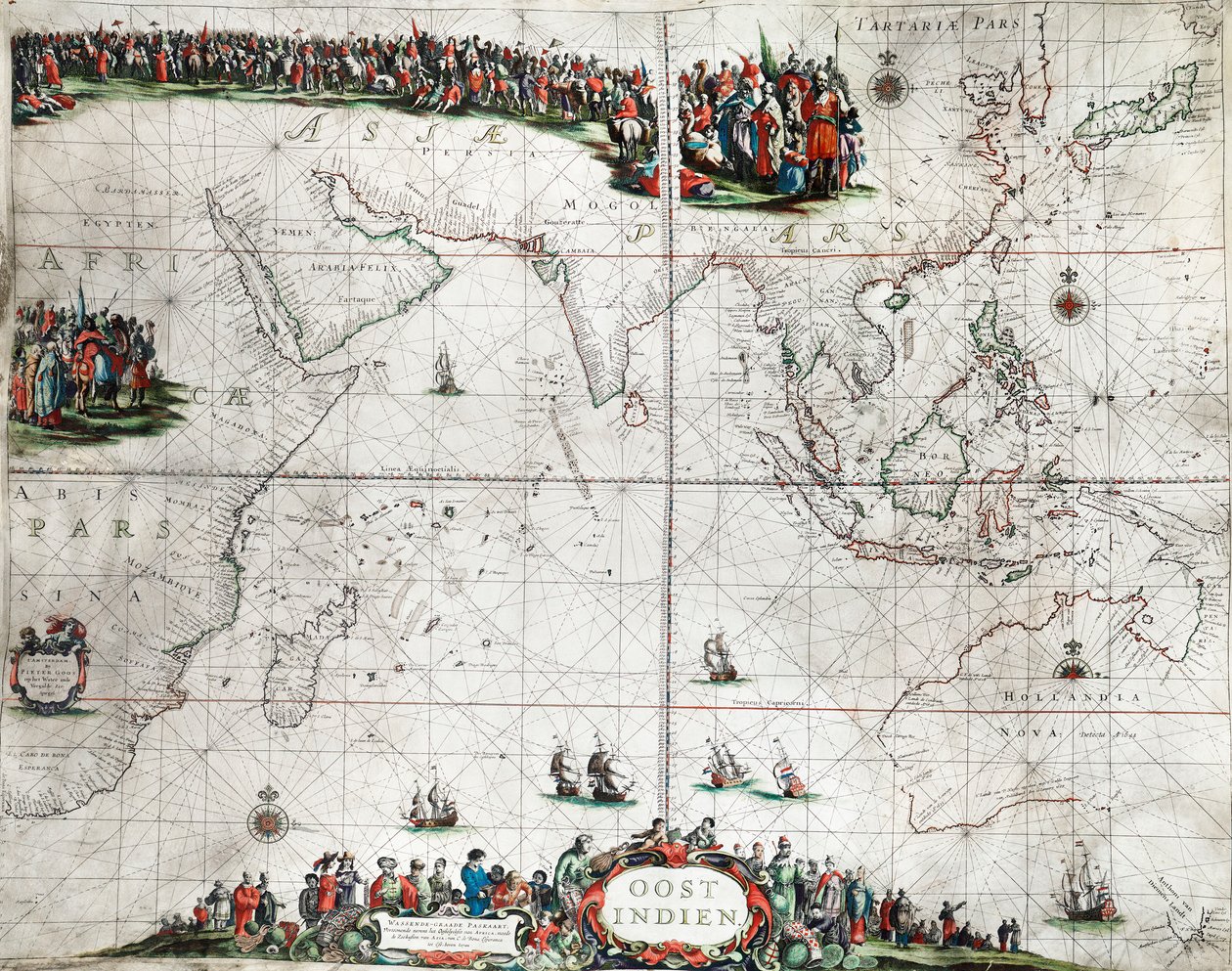 Karte der Ostindien, ca. 1666 von Pieter Goos