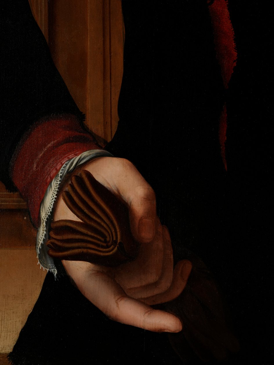 Detail des Porträts von Jan van Eyewerve von Pieter Jansz. Pourbus