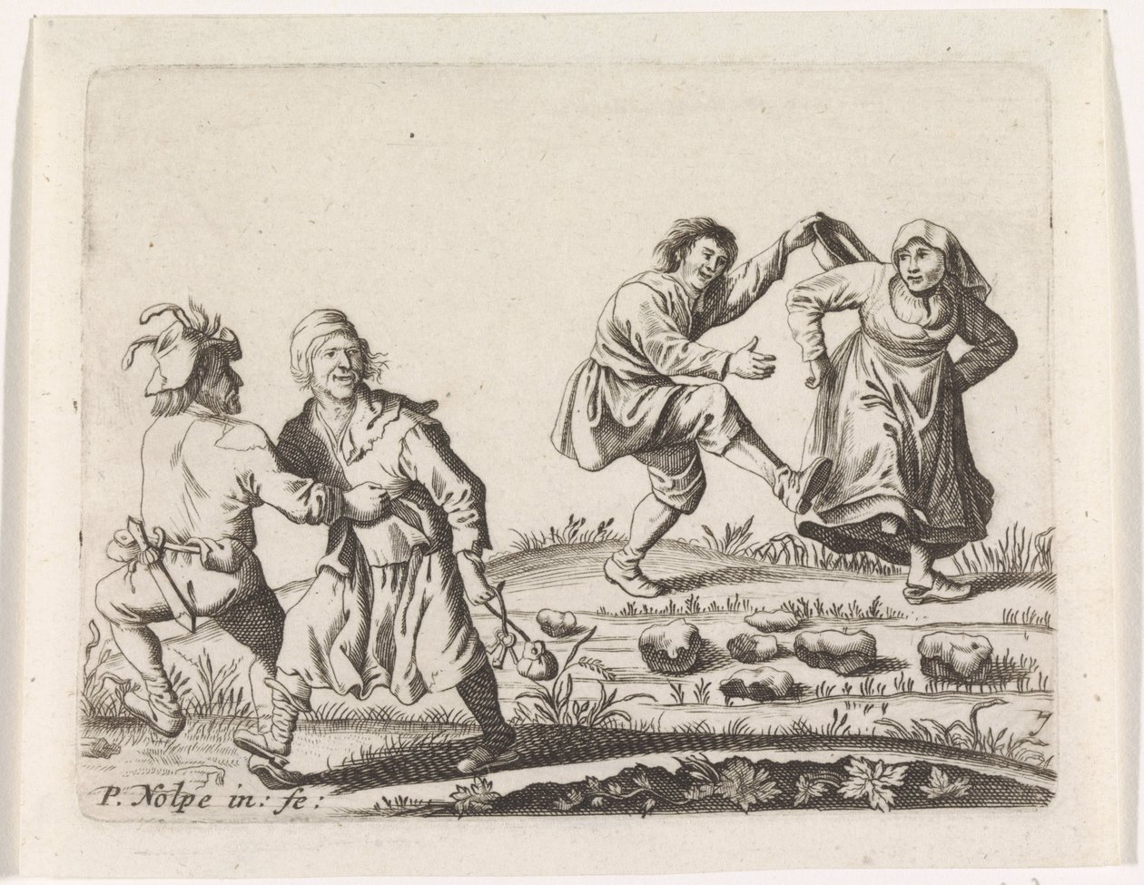 Zwei tanzende Bauernpaare von Pieter Nolpe