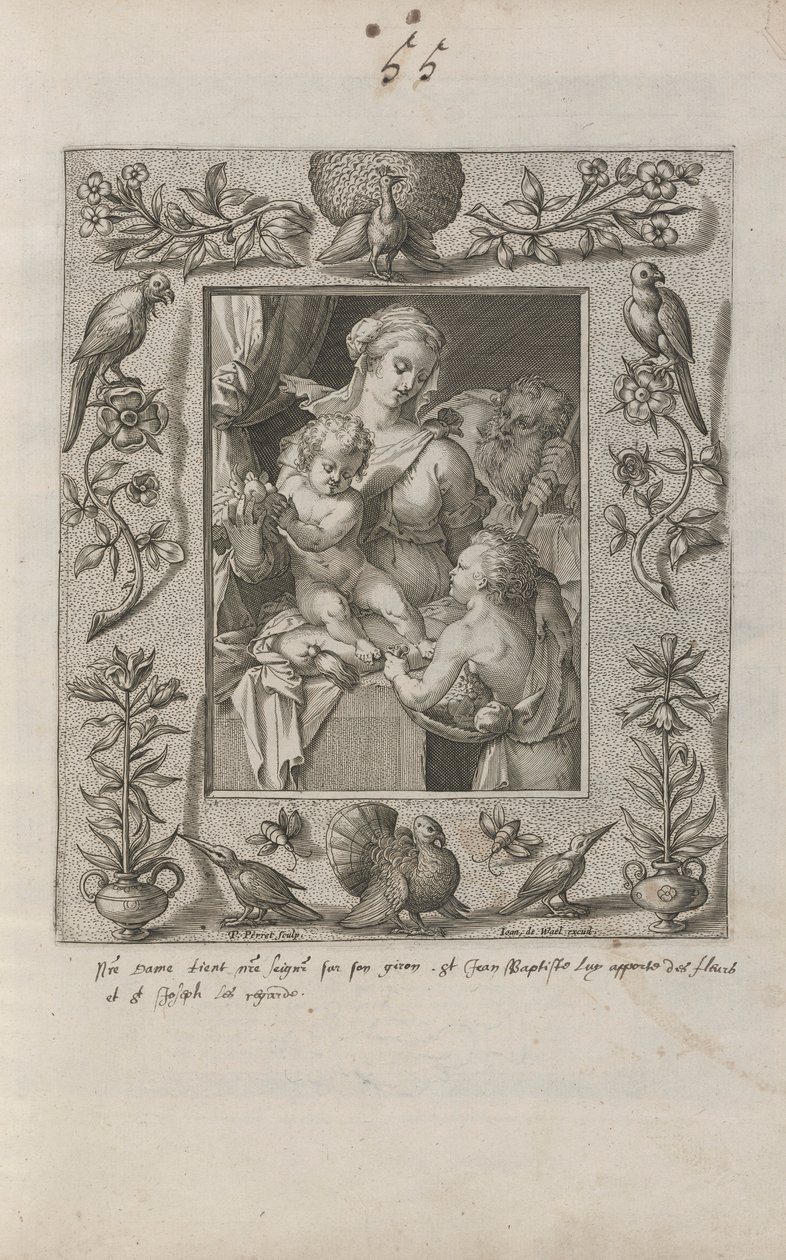 Heilige Familie mit dem jungen Johannes dem Täufer, in einem aufwendigen Rahmen von Pieter Perret