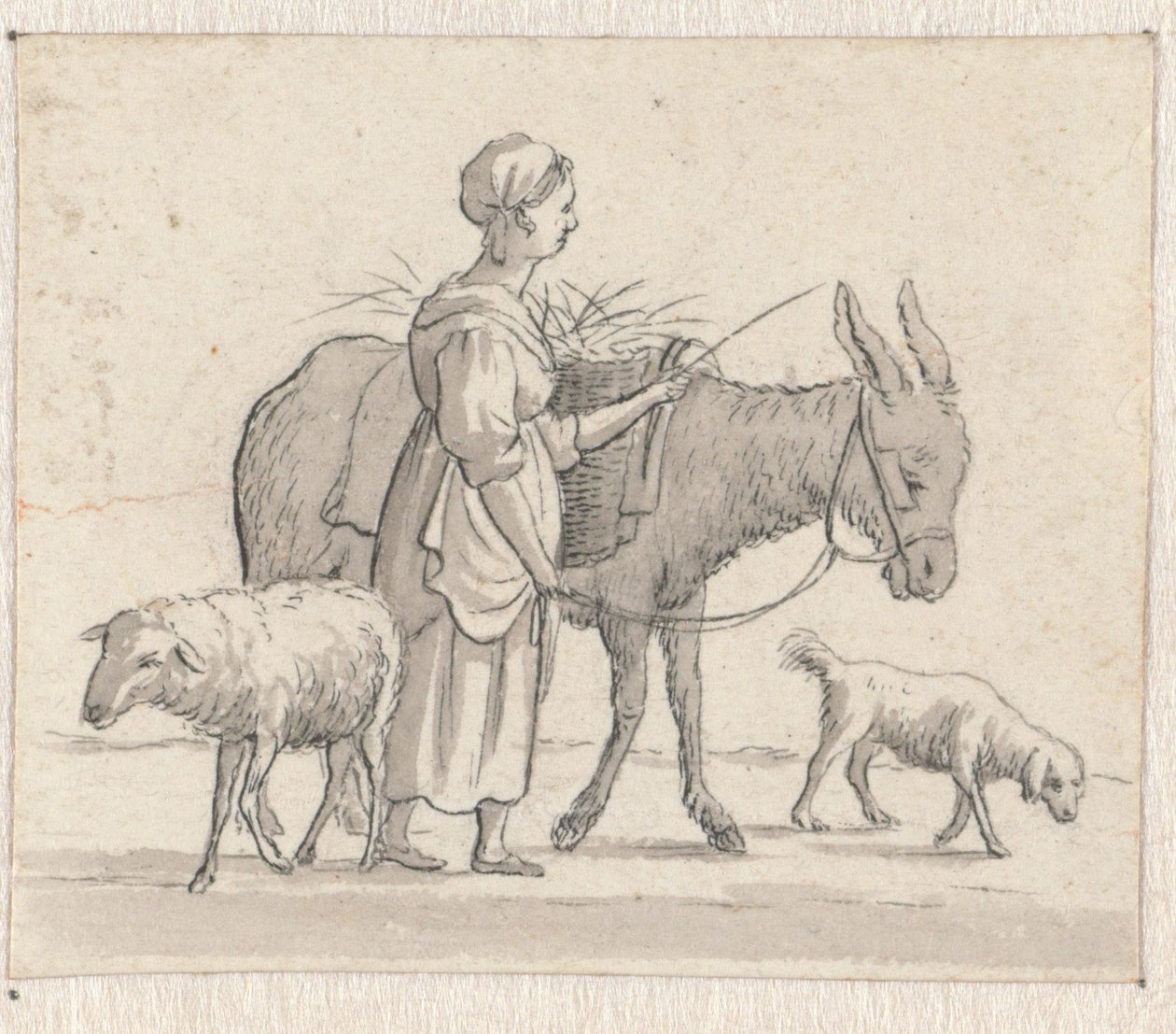 Frau mit Esel, Schaf und Hund von Pieter de Goeje