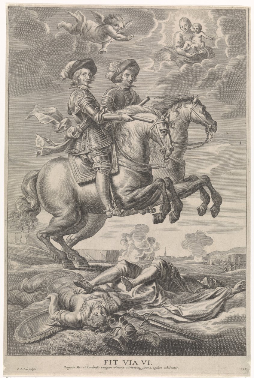 Ferdinand von Österreich mit Ferdinand, König von Böhmen und Ungarn, zu Pferd bei der Schlacht von Nördlingen von Pieter de Jode (II)