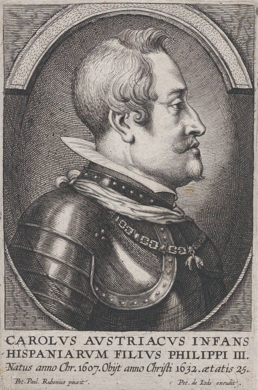 Porträt von Karl von Österreich, Infant von Spanien, im Profil nach rechts von Pieter de Jode II