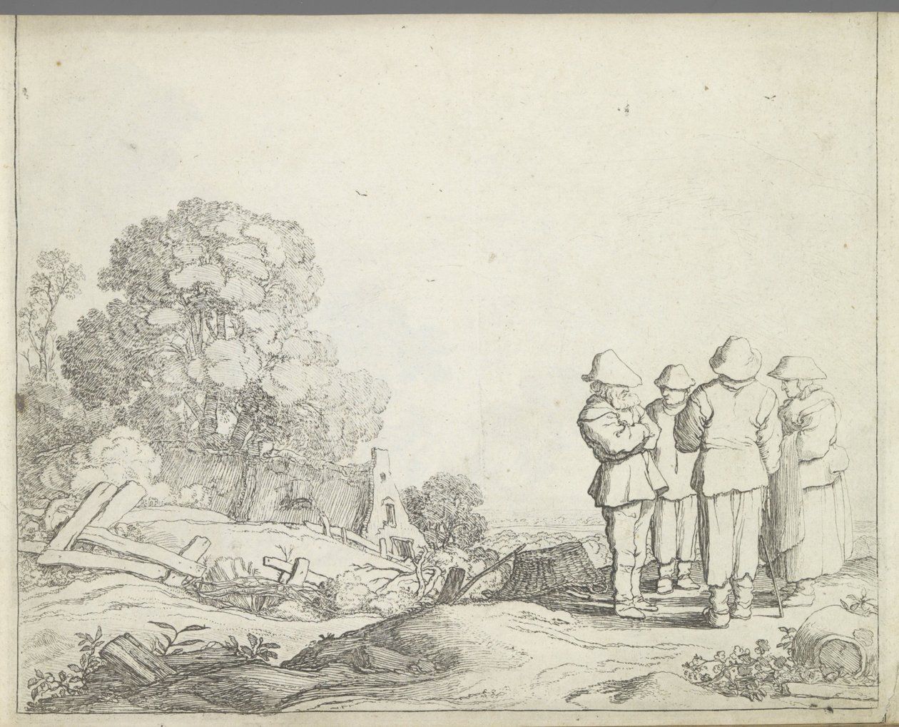 Landschaft mit drei Bauern und einer Bäuerin Landschaften mit Figuren (Serientitel) Spiegel der Natur und Schule der Zeichenkunst (...) (Serientitel) von Pieter de Molijn