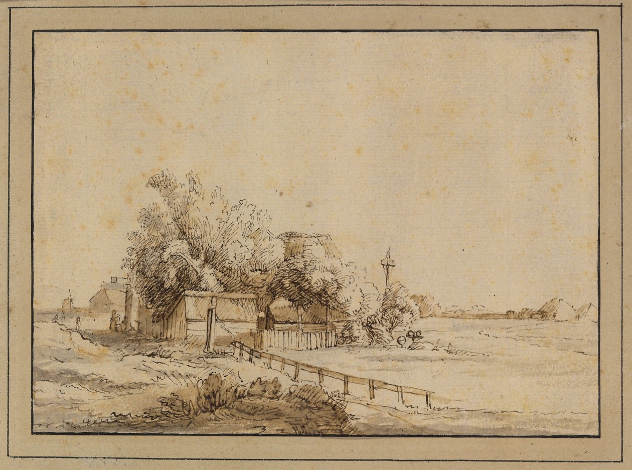 Figuren vor einem Gasthaus, Bauernhäuser und der Pfahl eines Taubenschlags, außerhalb von Amsterdam von Pieter de With