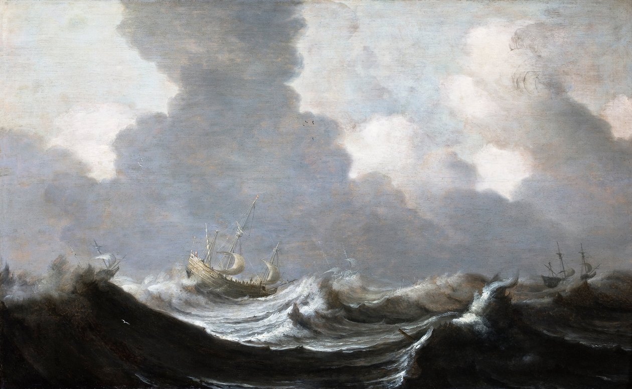 Vier Schiffe vor einem Sturm von Pieter the Elder Mulier