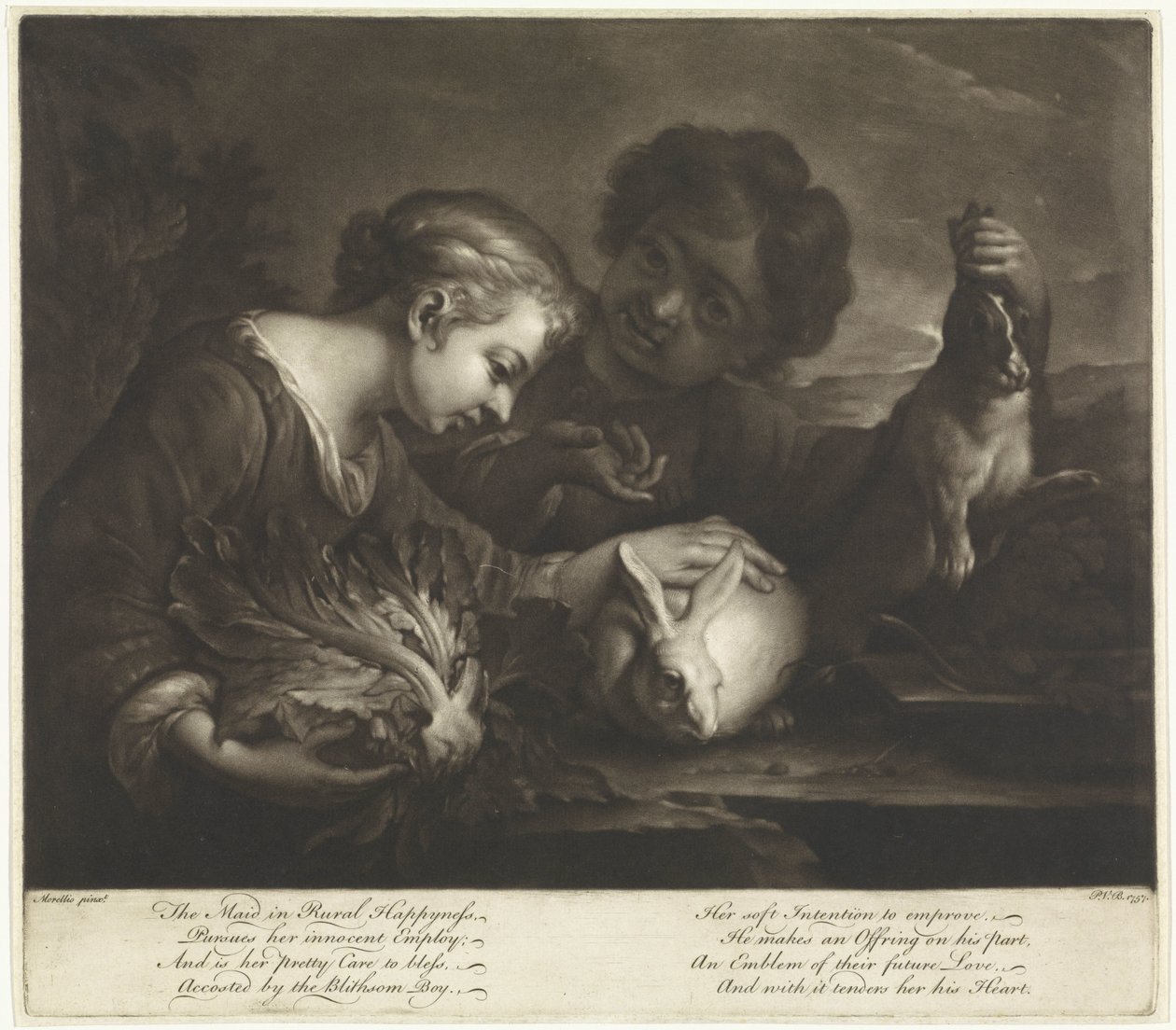Zwei Kinder mit Kaninchen von Pieter van Bleeck