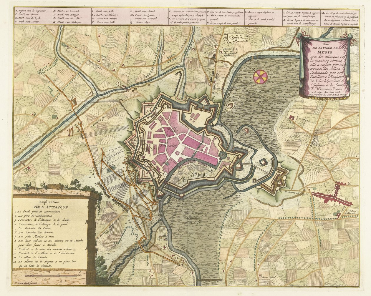 Karte der Belagerung von Menen, 1706 von Pieter van Call (II)