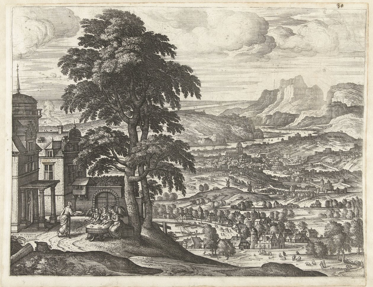 Abraham voedet die drei Engel (Landschaften mit dem Bericht von Abraham) von Pieter van der Borcht (I)
