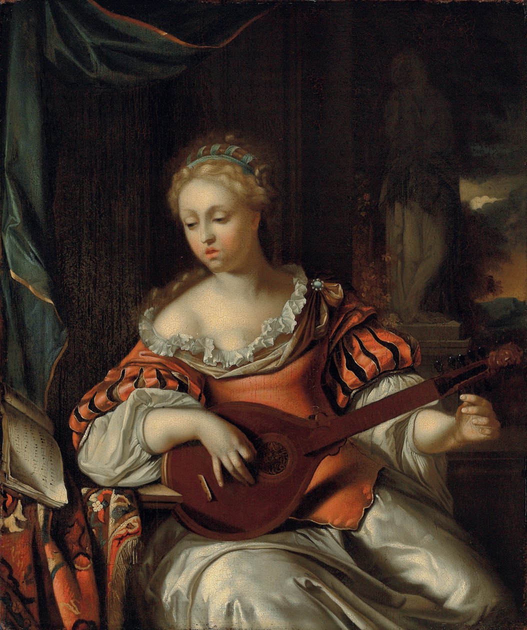 Eine Dame, die Laute in einer Portikus spielt von Pieter van der Werff