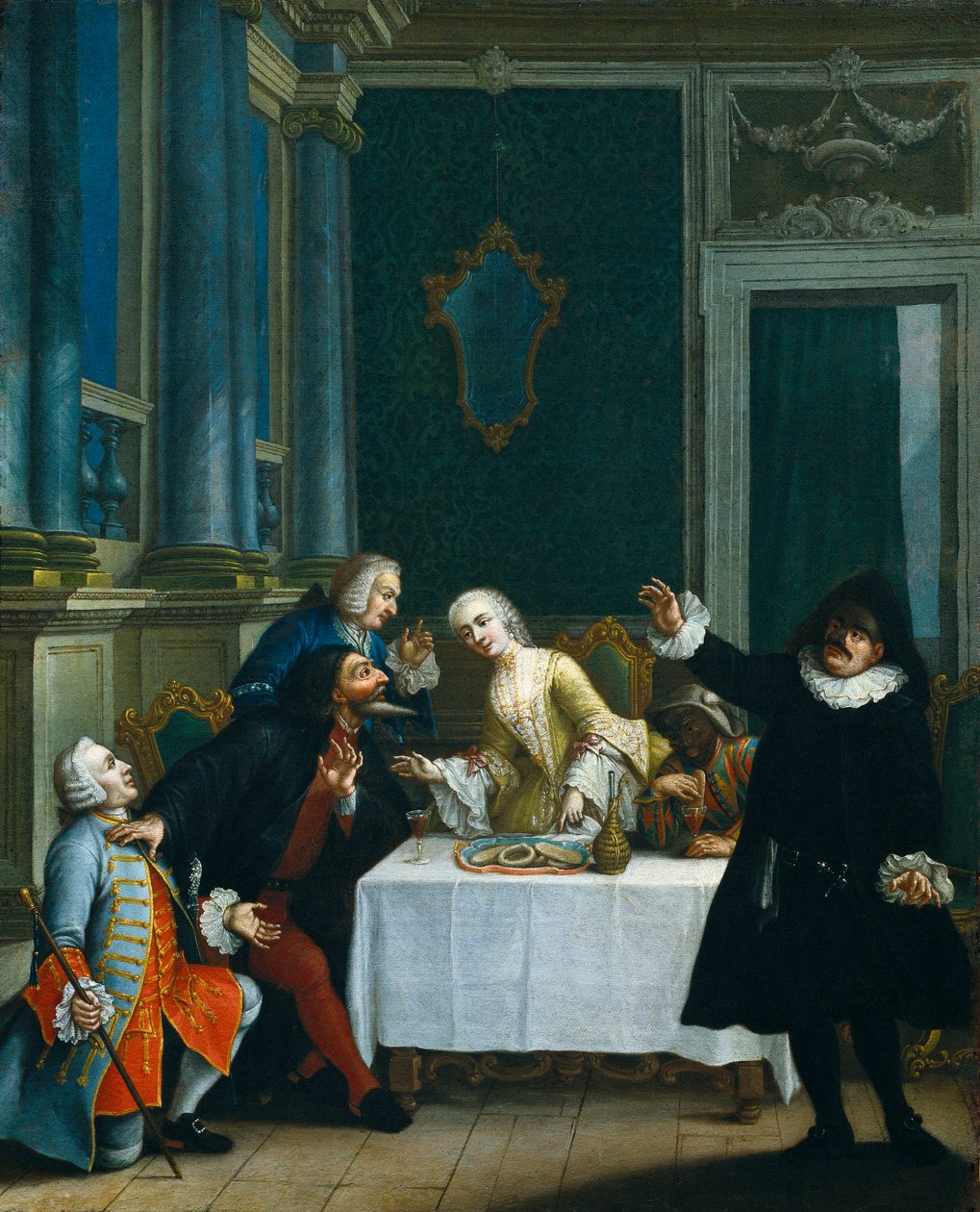 Der Snack mit den Masken (Detail) von Pietro (school of) Longhi