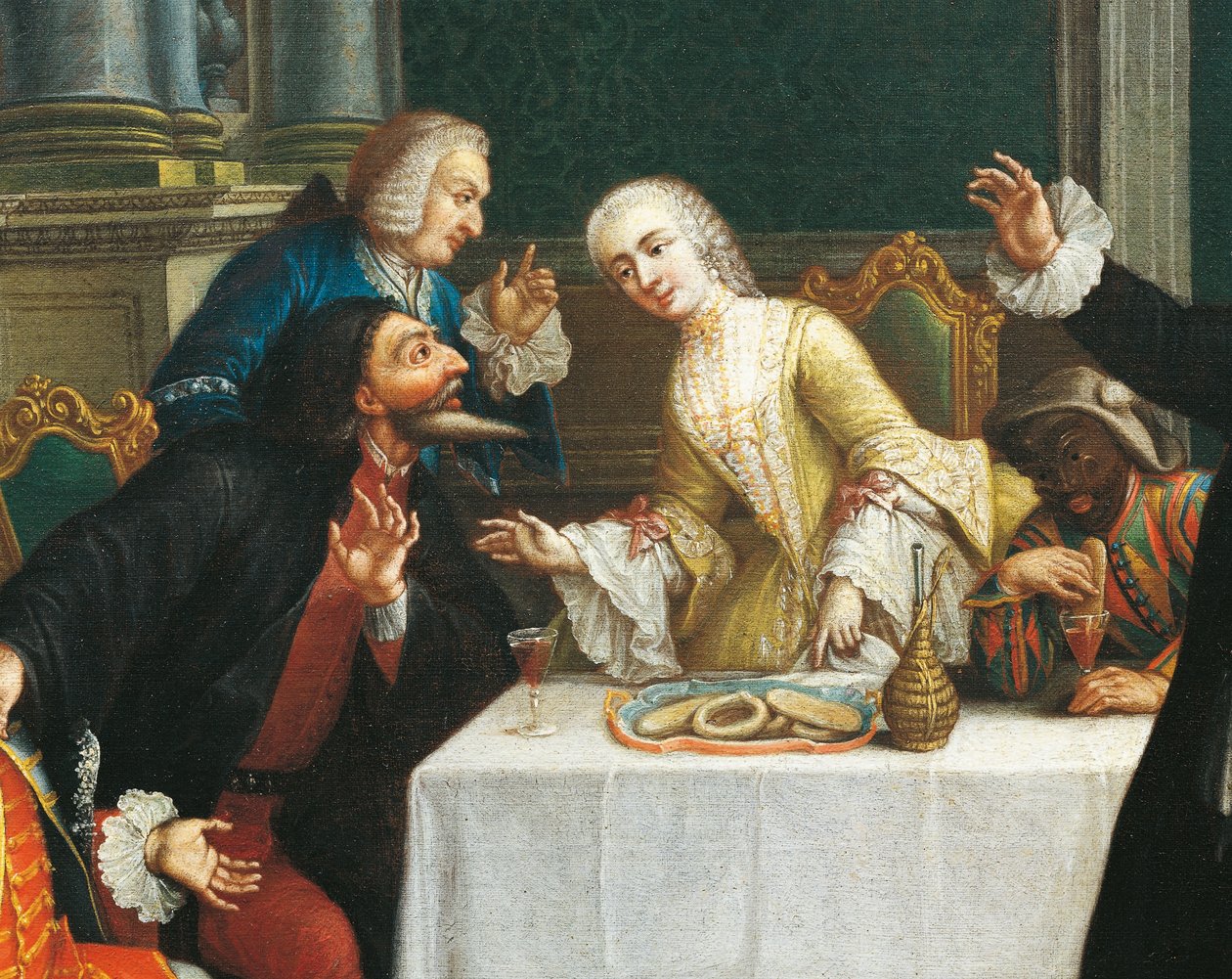 Die Jause mit den Masken (Detail) von Pietro (school of) Longhi