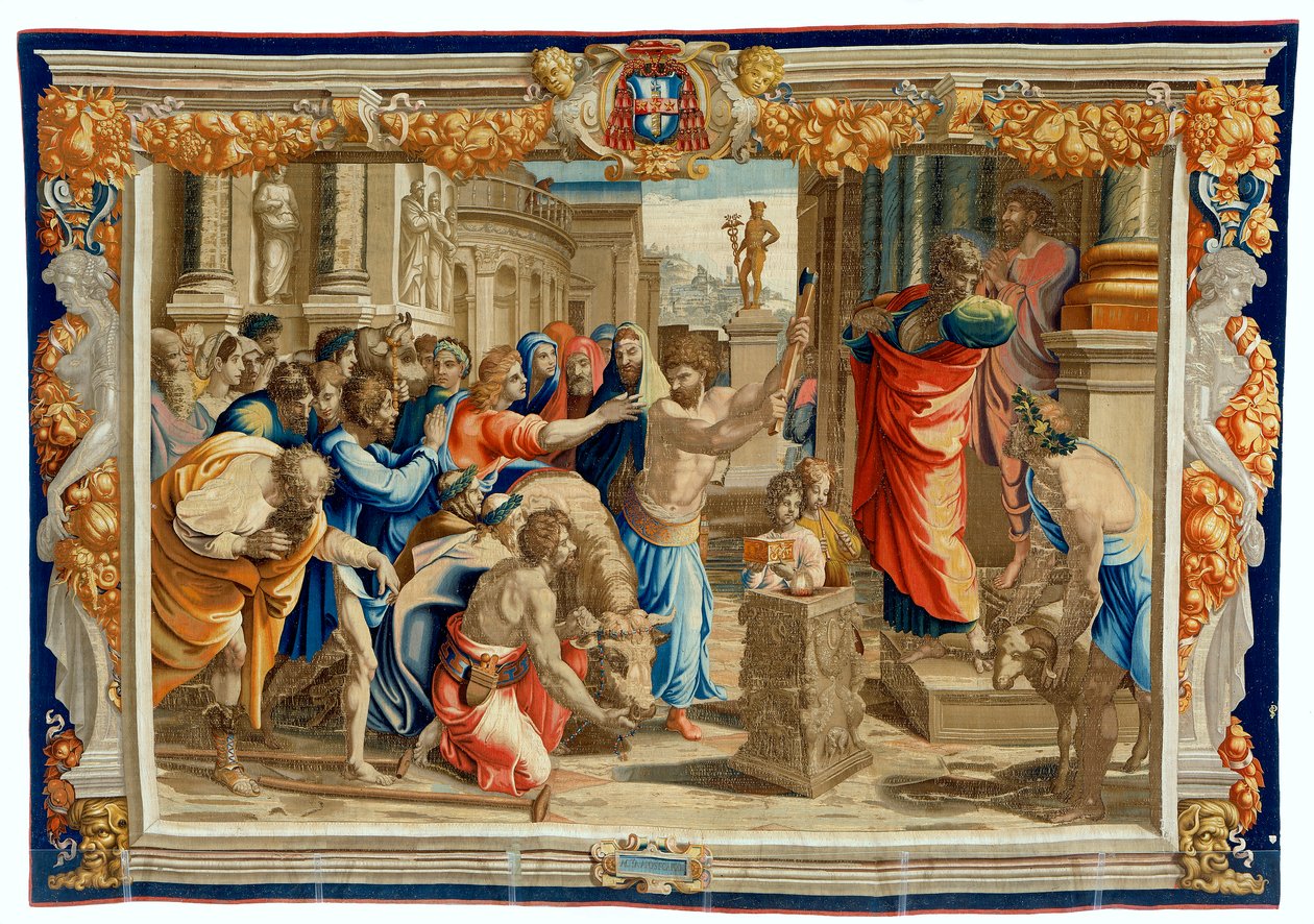 Wandteppich aus dem 17. Jahrhundert, der das Opfer von Lystra darstellt von Pietro 1579 1669 Fevère