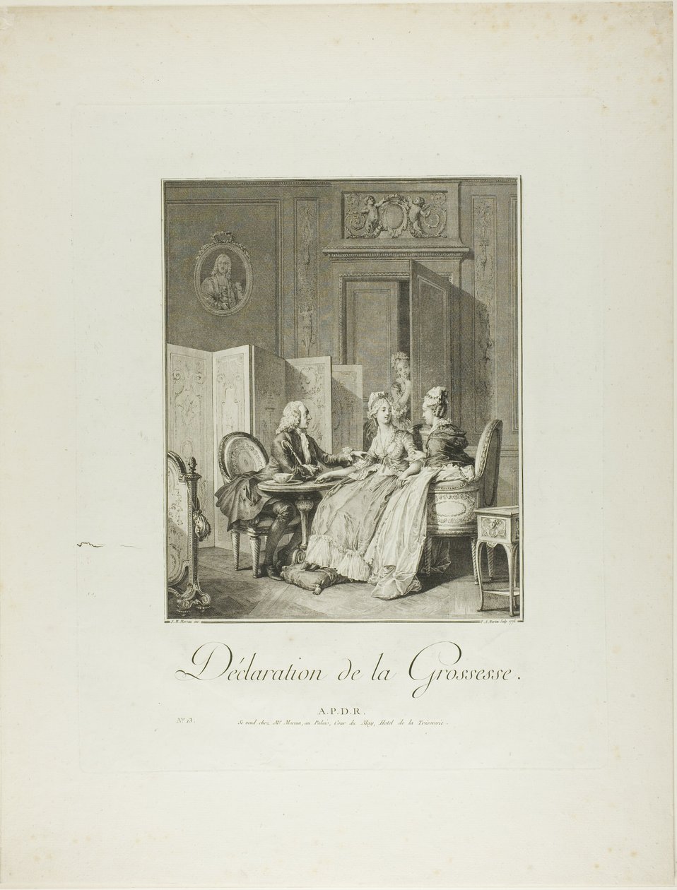 Ankündigung der Schwangerschaft, aus Monument du Costume Physique et Moral de la fin du Dix-huitième siècle von Pietro Antonio Martini
