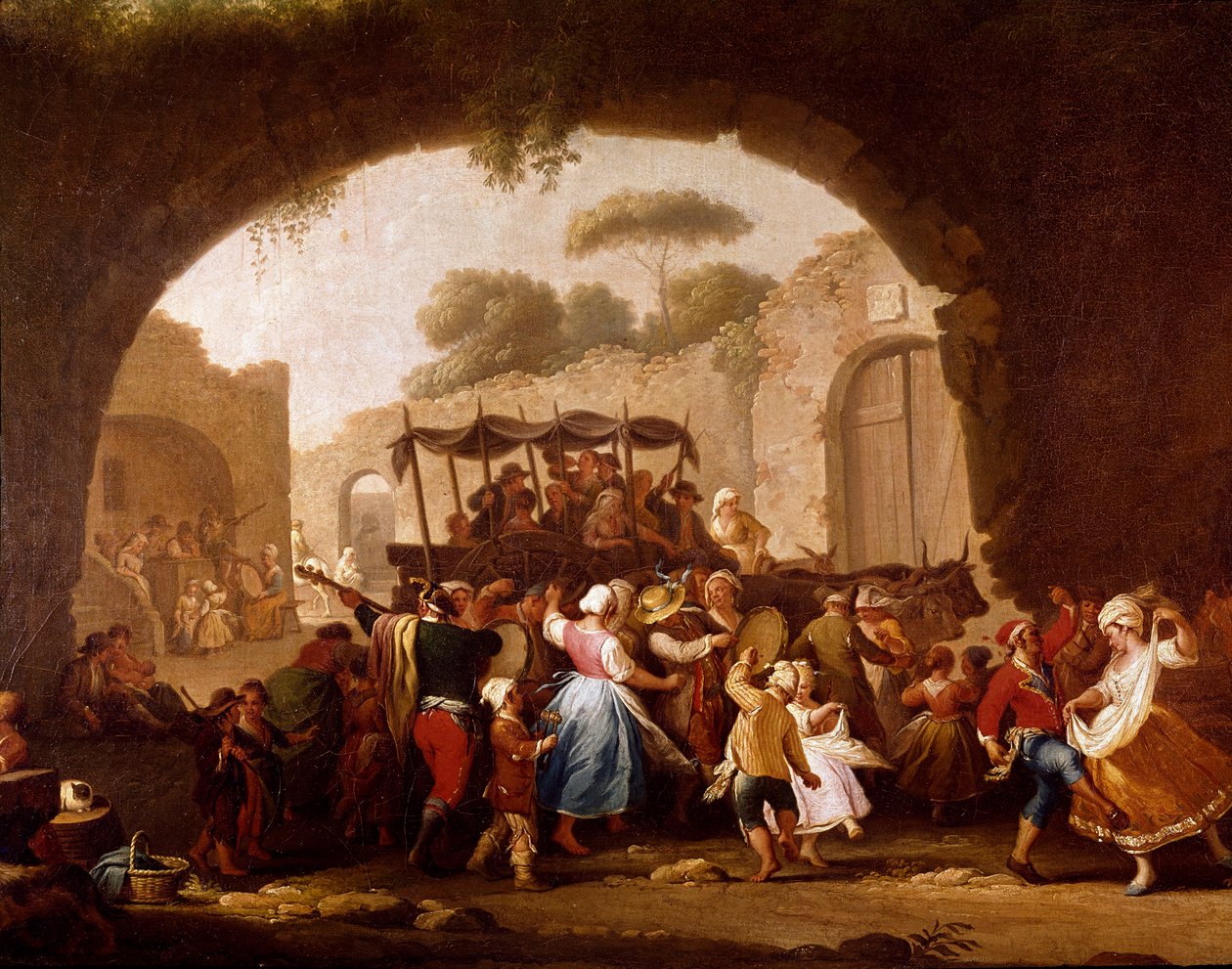 Tanzszene und Volksfest in Neapel (Detail). Tarantella-Tänzer. Gemälde von Pietro Fabris (aktiv zwischen 1763 und 1776) 18. Jahrhundert Neapel, Museo Nazionale di San Martino von Pietro Fabris