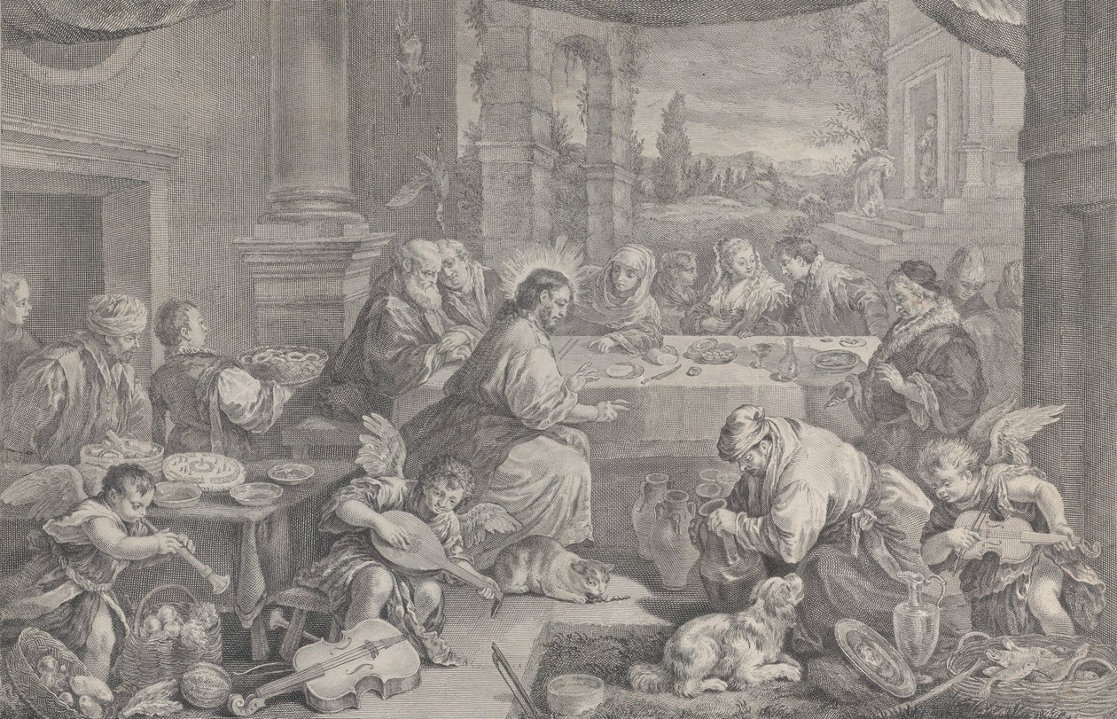 Christus verwandelt Wasser in Wein bei der Hochzeit zu Kana, 1743-63 von Pietro Monaco